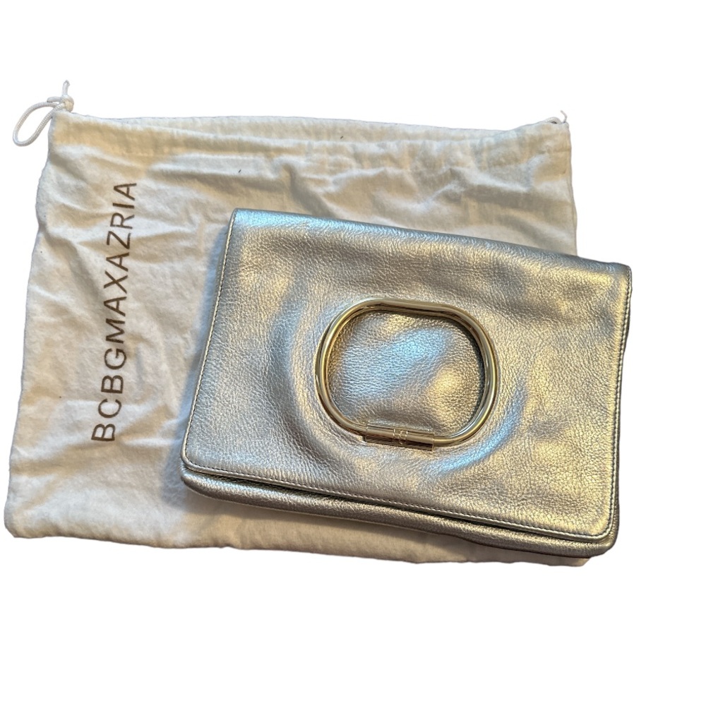 BCBG silver clutch handbag purse